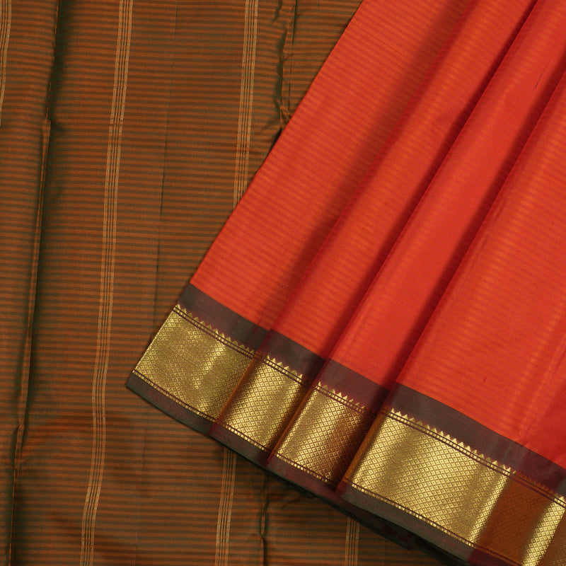Hayagrivas Orangish Pink Handloom Kanjivaram Silk Saree with Mandhalir Border KBE265E1-56