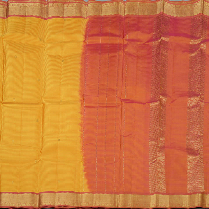 Hayagrivas Mustard Yellow Handloom Kanjivaram Silk Saree with Dual Tone (Pink With Yellow) Border KBE267E1-13