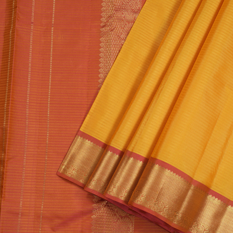 Hayagrivas Mustard Yellow Handloom Kanjivaram Silk Saree with Dual Tone (Pink With Yellow) Border KBE267E1-13