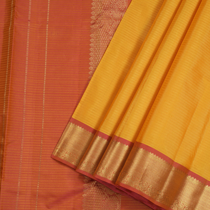 Hayagrivas Mustard Yellow Handloom Kanjivaram Silk Saree with Dual Tone (Pink With Yellow) Border KBE267E1-13