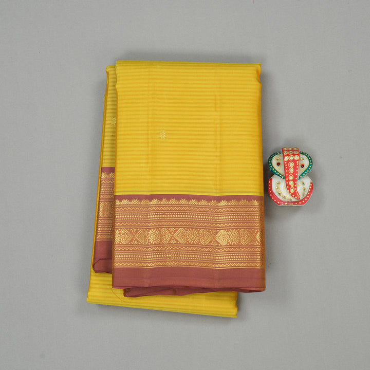 Hayagrivas Yellow Handloom Kanjivaram Silk Saree with Dual Tone (Pink With Yellow) Border KBE267E1-15