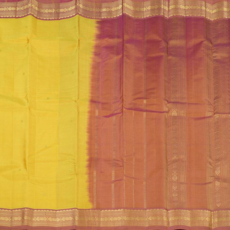 Hayagrivas Yellow Handloom Kanjivaram Silk Saree with Dual Tone (Pink With Yellow) Border KBE267E1-15