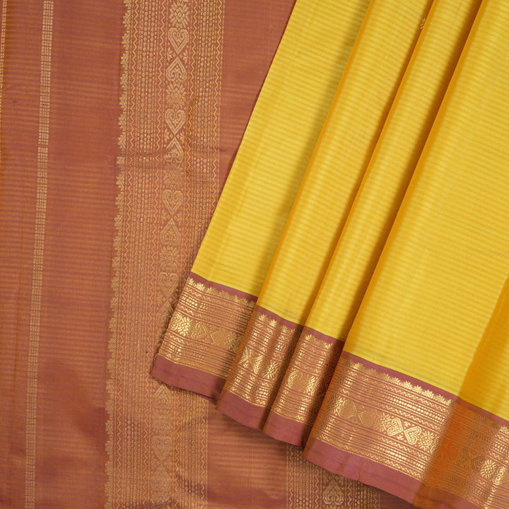 Hayagrivas Yellow Handloom Kanjivaram Silk Saree with Dual Tone (Pink With Yellow) Border KBE267E1-15