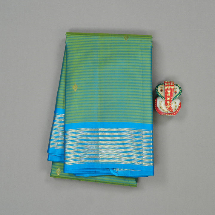 Hayagrivas Dual Tone (Green With Sky Blue) Handloom Kanjivaram Silk Saree with Sky Blue Border KBE267E1-16