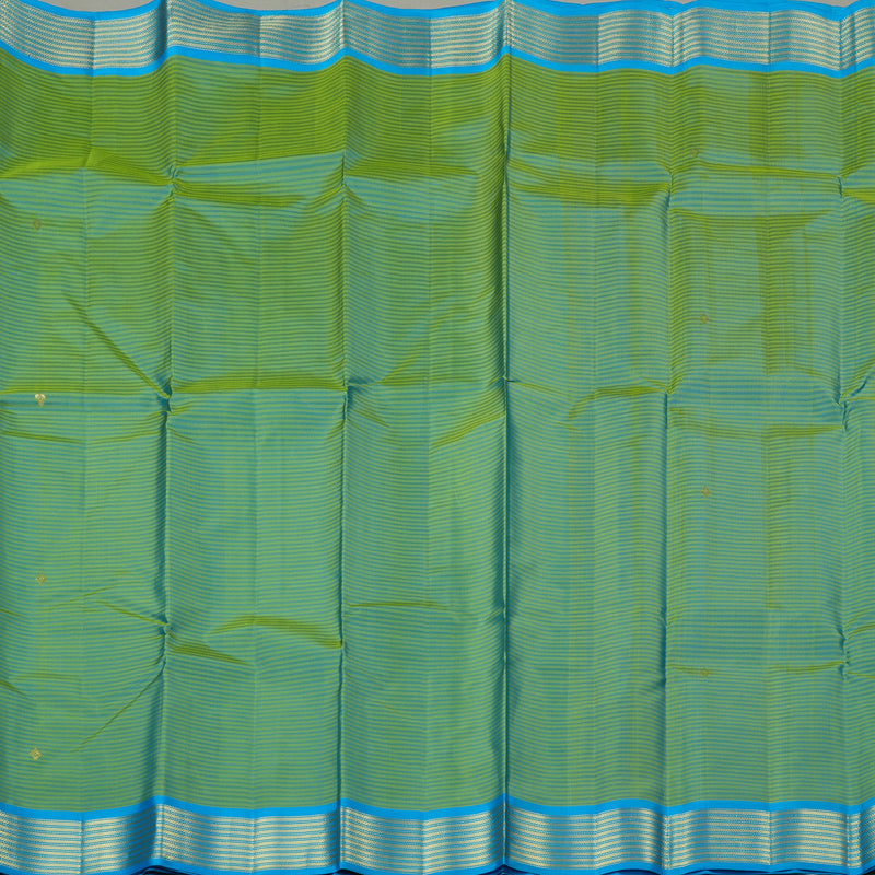 Hayagrivas Dual Tone (Green With Sky Blue) Handloom Kanjivaram Silk Saree with Sky Blue Border KBE267E1-16