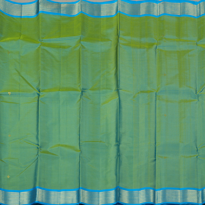Hayagrivas Dual Tone (Green With Sky Blue) Handloom Kanjivaram Silk Saree with Sky Blue Border KBE267E1-16