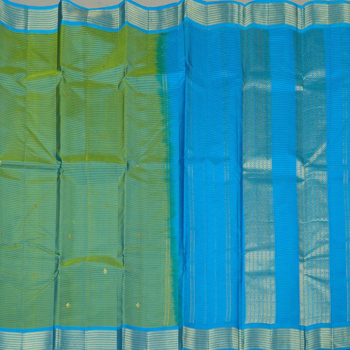 Hayagrivas Dual Tone (Green With Sky Blue) Handloom Kanjivaram Silk Saree with Sky Blue Border KBE267E1-16