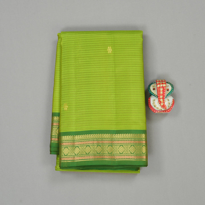 Hayagrivas Fluorescent Green Handloom Kanjivaram Silk Saree with Dark Green Border KBE267E1-17