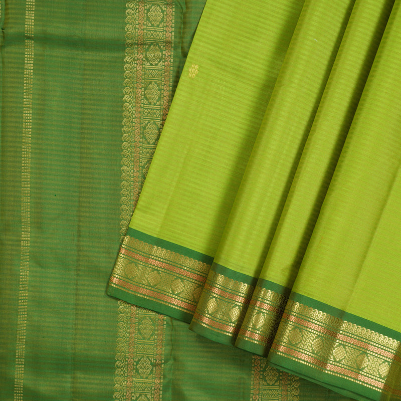 Hayagrivas Fluorescent Green Handloom Kanjivaram Silk Saree with Dark Green Border KBE267E1-17