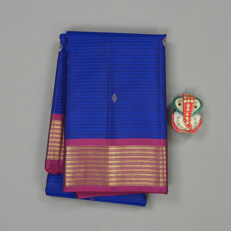 Hayagrivas Blue Handloom Kanjivaram Silk Saree with Dark Purple Border KBE267E1-2