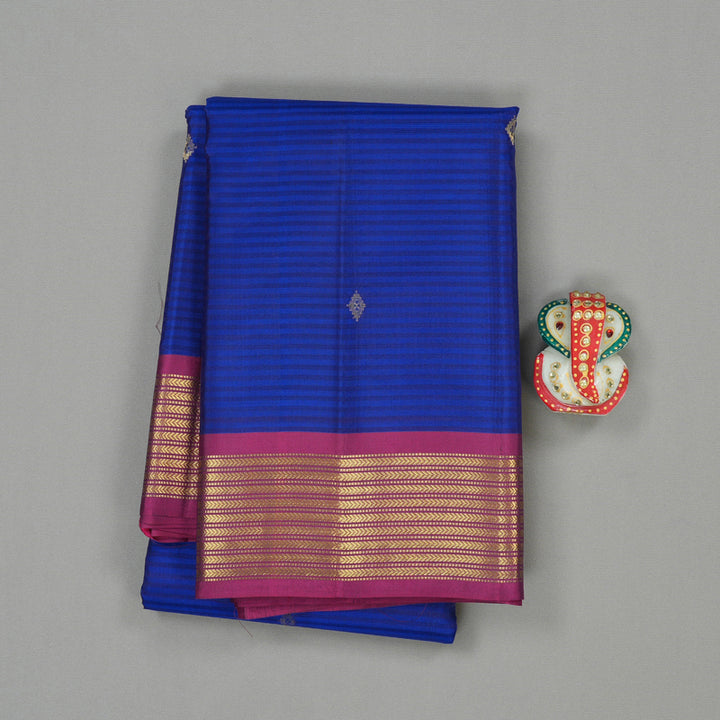 Hayagrivas Blue Handloom Kanjivaram Silk Saree with Dark Purple Border KBE267E1-2