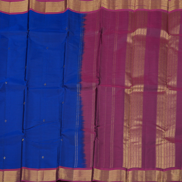 Hayagrivas Blue Handloom Kanjivaram Silk Saree with Dark Purple Border KBE267E1-2