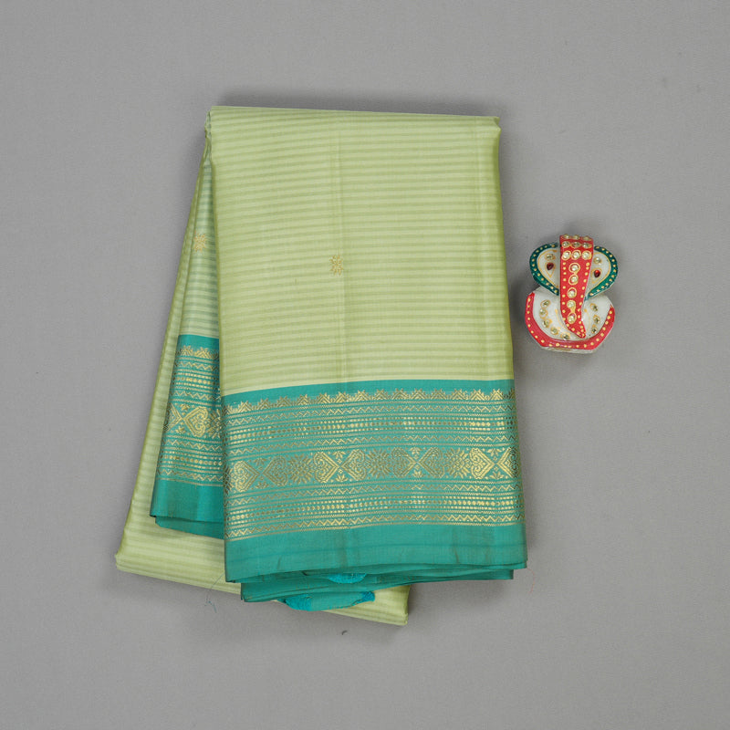Hayagrivas Light Pastel Green Handloom Kanjivaram Silk Saree with Sea Blue Border KBE267E1-20