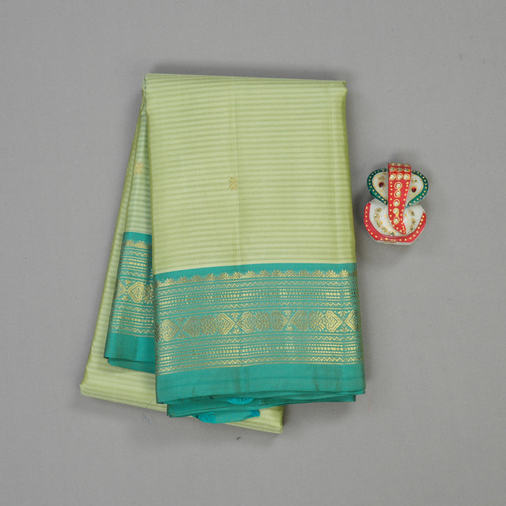 Hayagrivas Light Pastel Green Handloom Kanjivaram Silk Saree with Sea Blue Border KBE267E1-20
