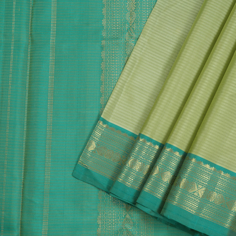 Hayagrivas Light Pastel Green Handloom Kanjivaram Silk Saree with Sea Blue Border KBE267E1-20
