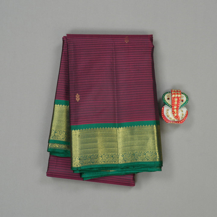 Hayagrivas Wine Maroon Handloom Kanjivaram Silk Saree with Bottle Green Border KBE267E1-23