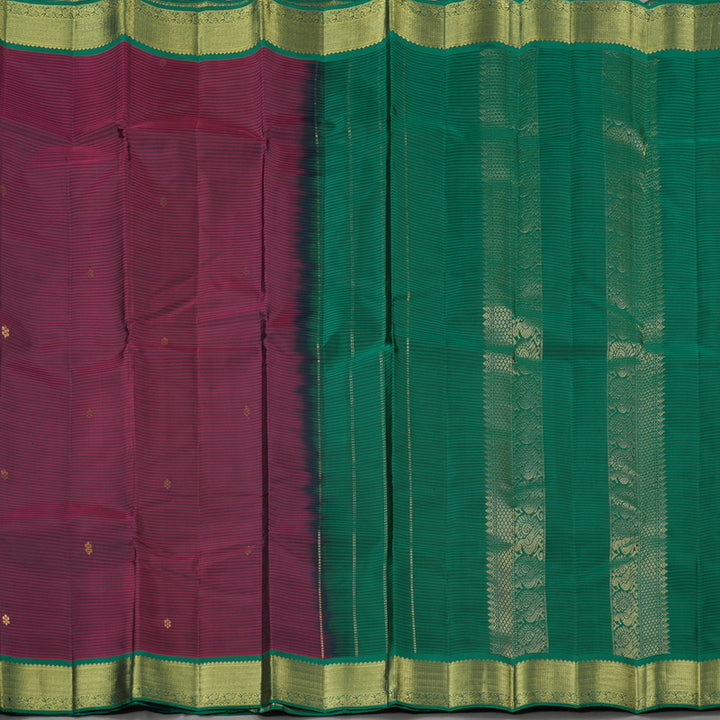 Hayagrivas Wine Maroon Handloom Kanjivaram Silk Saree with Bottle Green Border KBE267E1-23