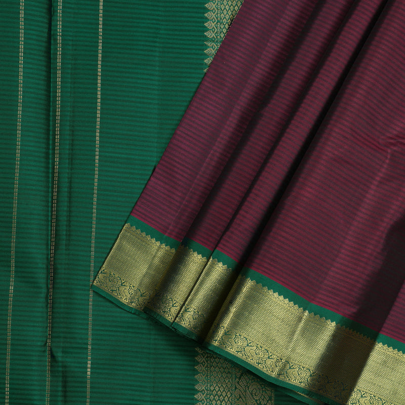 Hayagrivas Wine Maroon Handloom Kanjivaram Silk Saree with Bottle Green Border KBE267E1-23