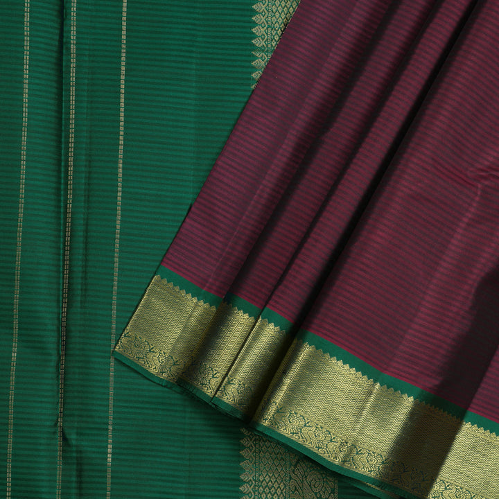 Hayagrivas Wine Maroon Handloom Kanjivaram Silk Saree with Bottle Green Border KBE267E1-23