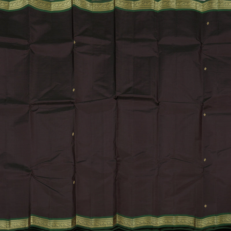 Hayagrivas Dark Brown Handloom Kanjivaram Silk Saree with Bottle Green Border KBE267E2-10