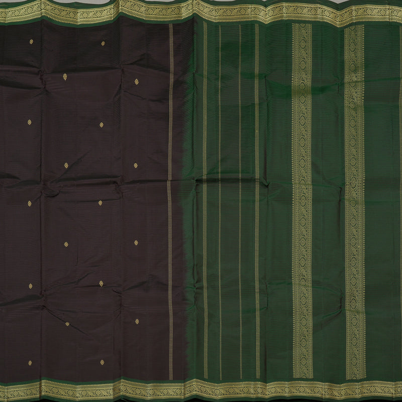 Hayagrivas Dark Brown Handloom Kanjivaram Silk Saree with Bottle Green Border KBE267E2-10