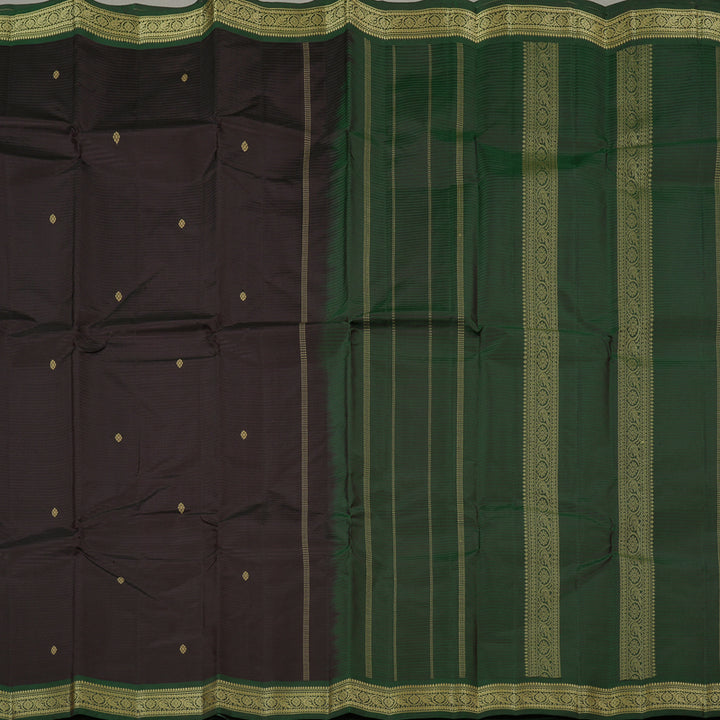 Hayagrivas Dark Brown Handloom Kanjivaram Silk Saree with Bottle Green Border KBE267E2-10