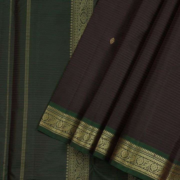 Hayagrivas Dark Brown Handloom Kanjivaram Silk Saree with Bottle Green Border KBE267E2-10