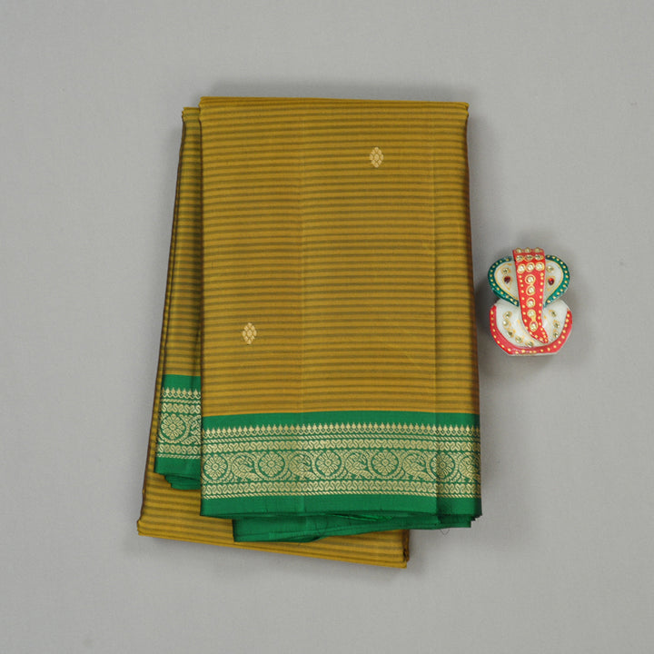 Hayagrivas Sampanga yellow Handloom Kanjivaram Silk Saree with Dark Green Border KBE267E2-5