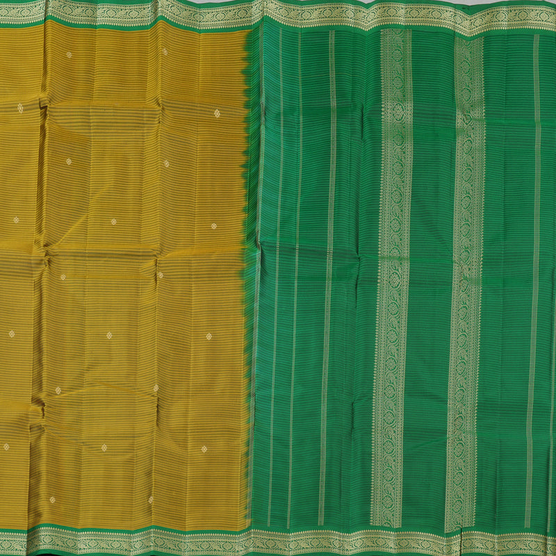 Hayagrivas Sampanga yellow Handloom Kanjivaram Silk Saree with Dark Green Border KBE267E2-5