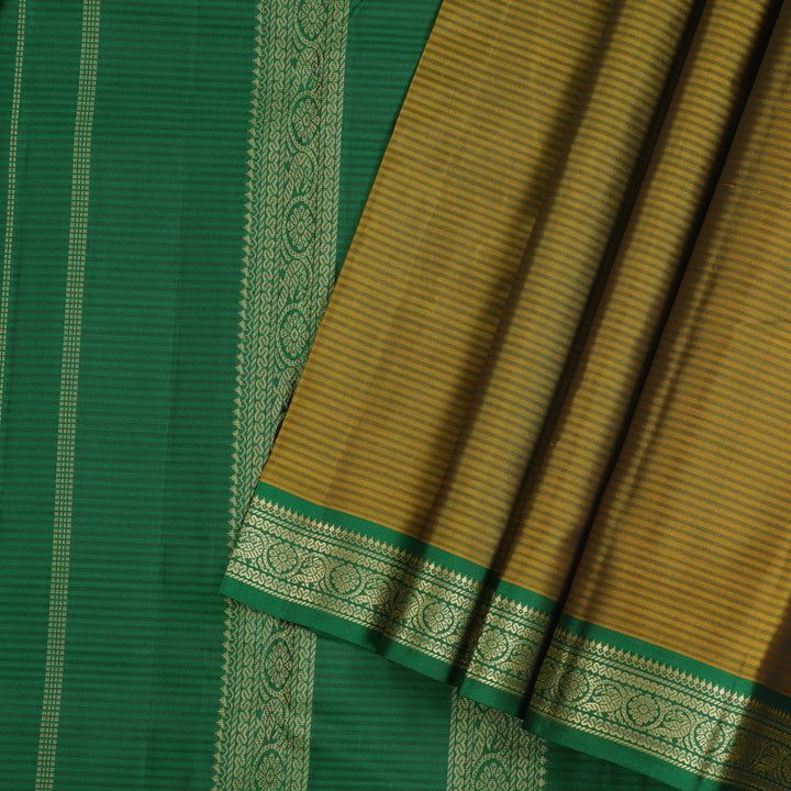 Hayagrivas Sampanga yellow Handloom Kanjivaram Silk Saree with Dark Green Border KBE267E2-5