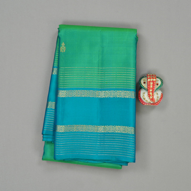 Hayagrivas Sea Green Handloom Kanjivaram Silk Saree with Sky Blue Border KBE267E3-18