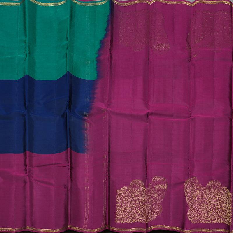 Hayagrivas Muppagam(Teal Green,Blue And Purple) Handloom Kanjivaram Silk Saree KBE267E4-10