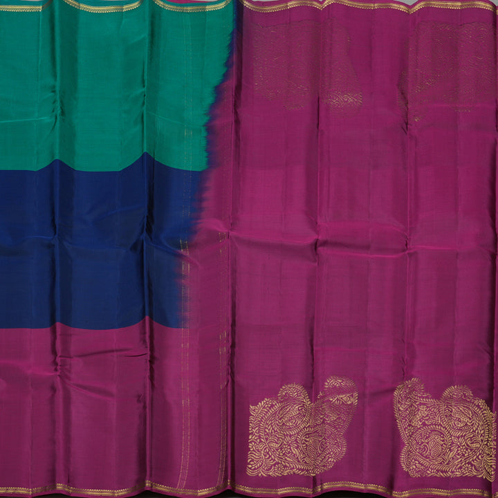 Hayagrivas Muppagam(Teal Green,Blue And Purple) Handloom Kanjivaram Silk Saree KBE267E4-10