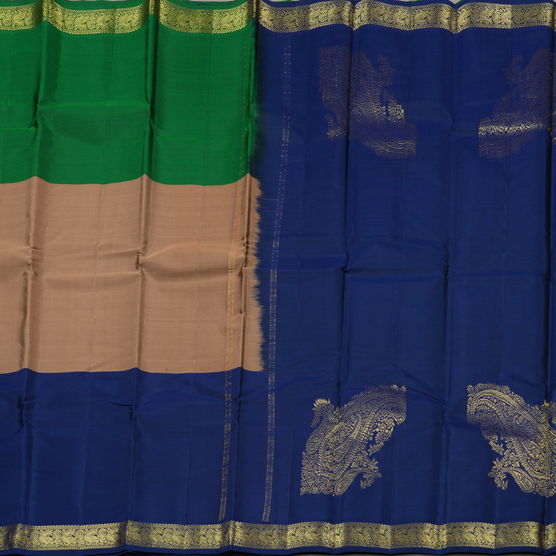 Hayagrivas Muppagam(Green,Sandal And Blue) Handloom Kanjivaram Silk Saree KBE267E4-2