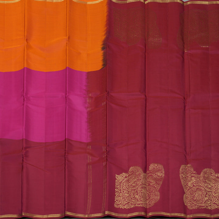 Hayagrivas Muppagam(Orange,Pink And Maroon) Handloom Kanjivaram Silk Saree KBE267E4-3
