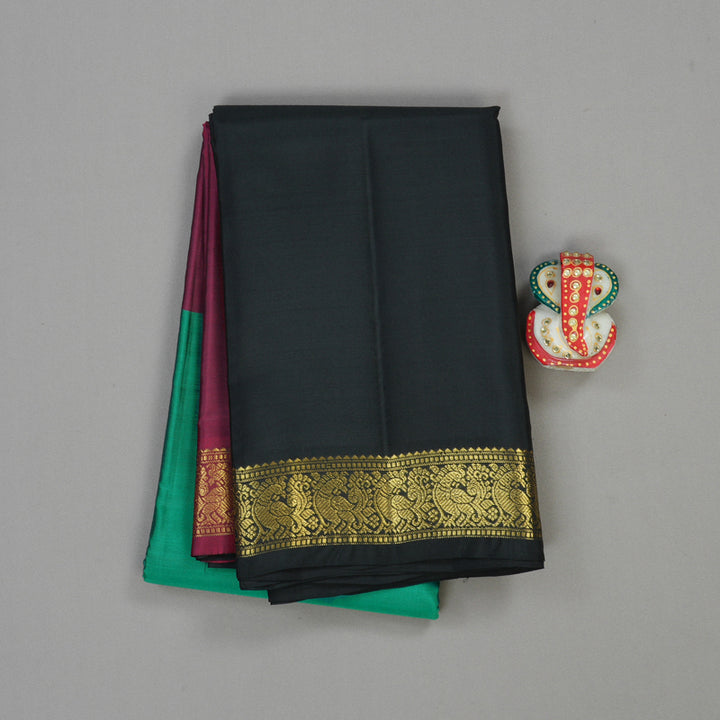 Hayagrivas Mubagam(Purple,Sea Blue And Black) Handloom Kanjivaram Silk Saree KBE267E4-8