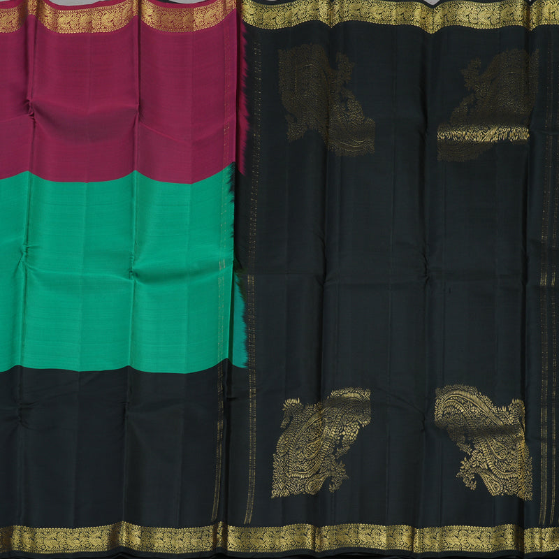 Hayagrivas Mubagam(Purple,Sea Blue And Black) Handloom Kanjivaram Silk Saree KBE267E4-8