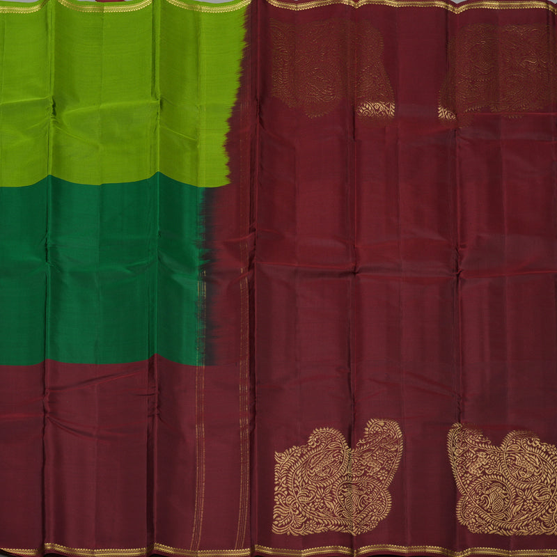 Hayagrivas Muppagam(Parrot Green,Bottle Green And Maroon) Handloom Kanjivaram Silk Saree KBE267E4-9