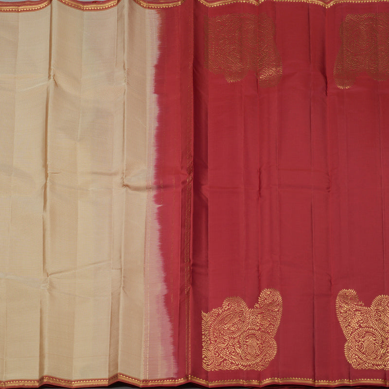 Hayagrivas Sandal Handloom Kanjivaram Silk Saree with Maroon Border KBE267E5-2