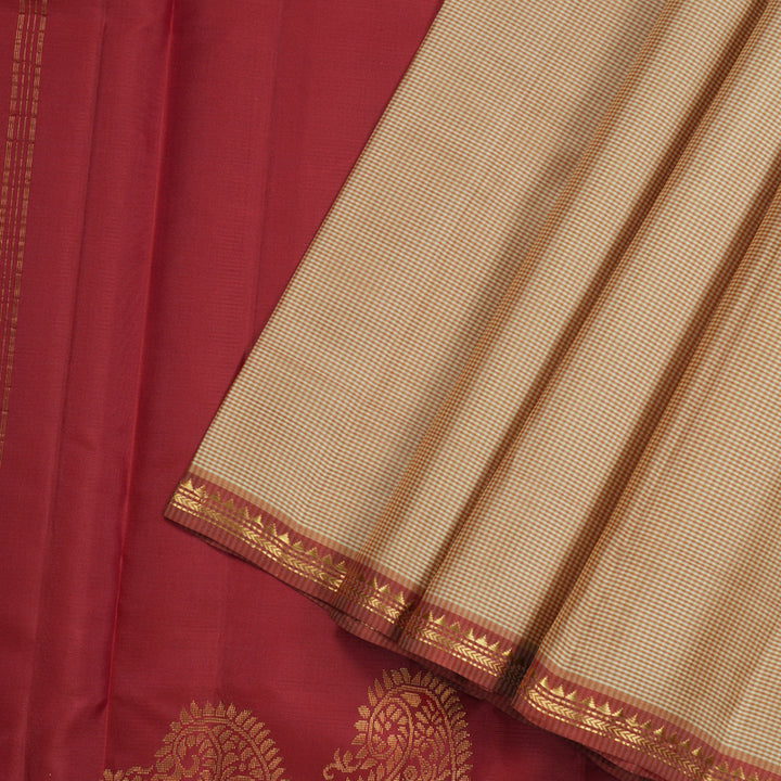Hayagrivas Sandal Handloom Kanjivaram Silk Saree with Maroon Border KBE267E5-2