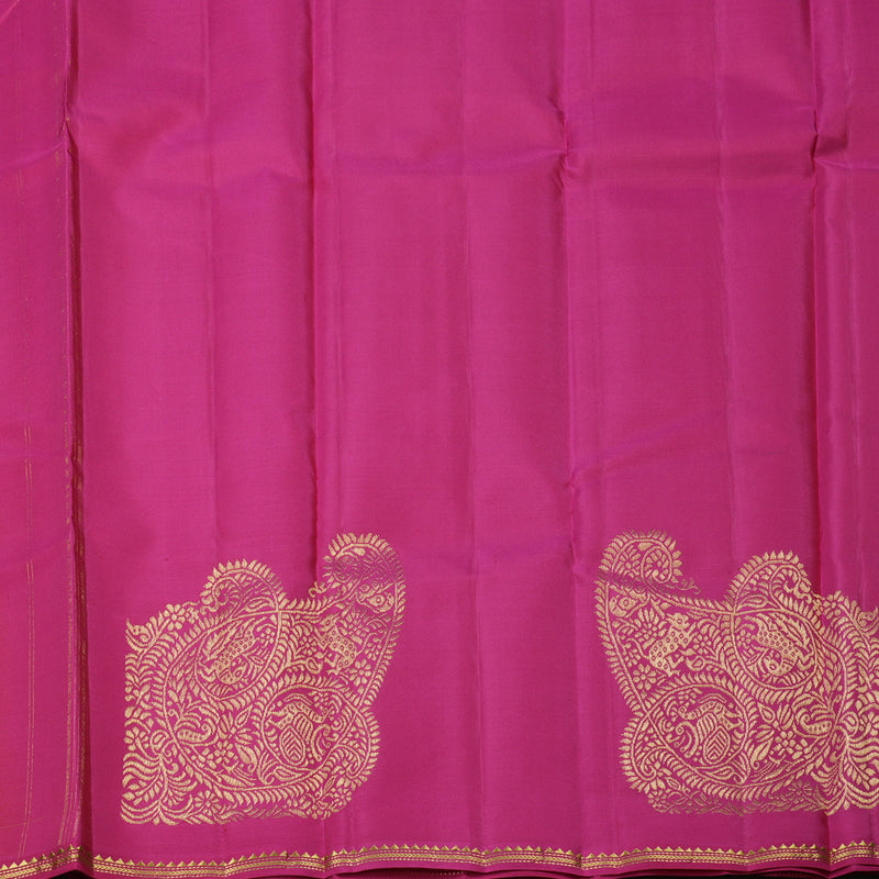 Hayagrivas Honey Mustard Handloom Kanjivaram Silk Saree with Pink Border KBE267E5-3