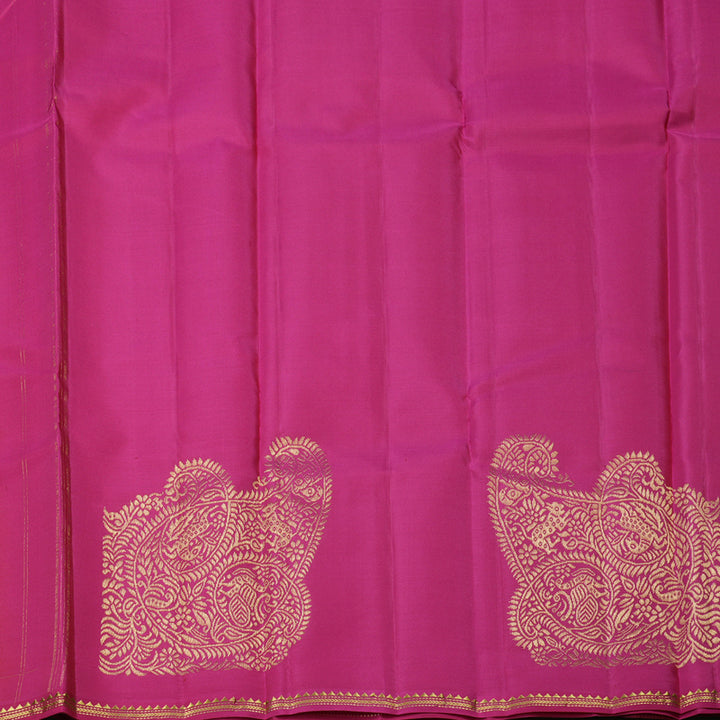 Hayagrivas Honey Mustard Handloom Kanjivaram Silk Saree with Pink Border KBE267E5-3