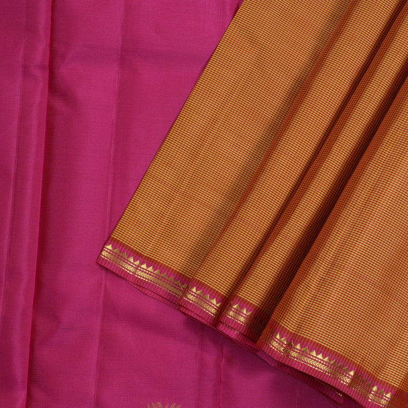 Hayagrivas Honey Mustard Handloom Kanjivaram Silk Saree with Pink Border KBE267E5-3