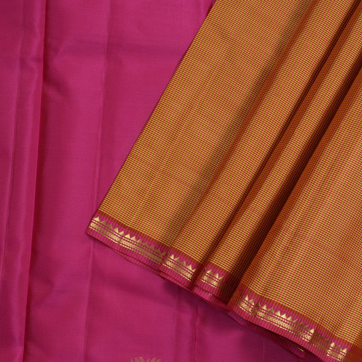 Hayagrivas Honey Mustard Handloom Kanjivaram Silk Saree with Pink Border KBE267E5-3
