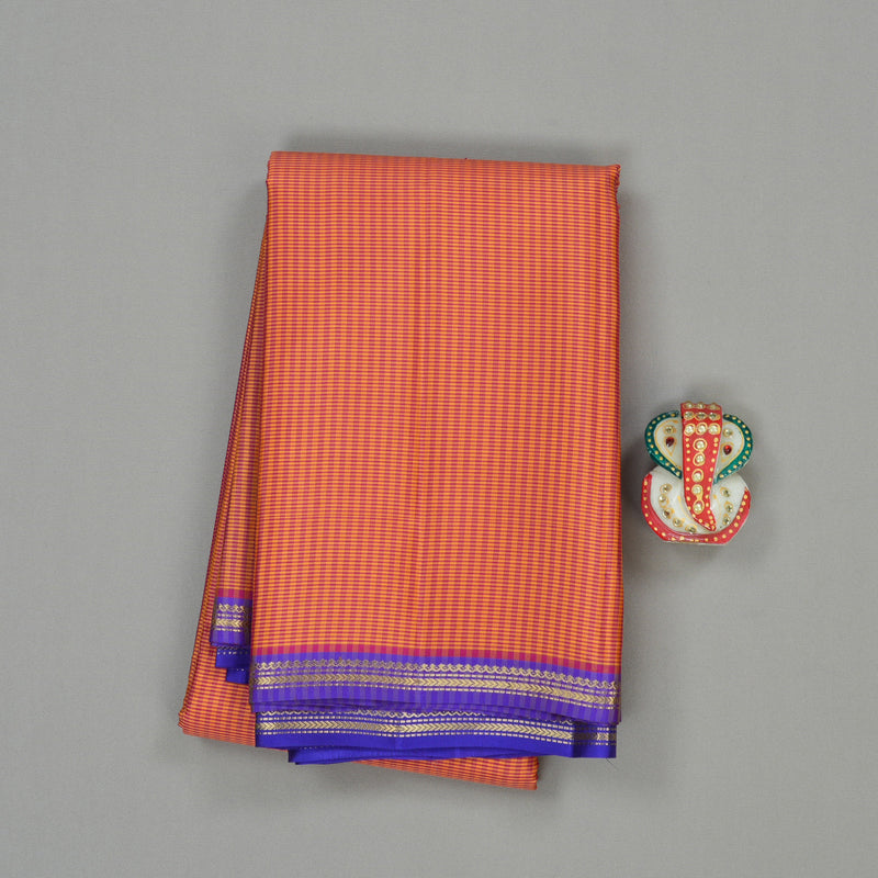 Hayagrivas Handloom Pure Kanjivaram Silk Saree in Rich Pink with Yellow Muted Checks KBE267E5-4