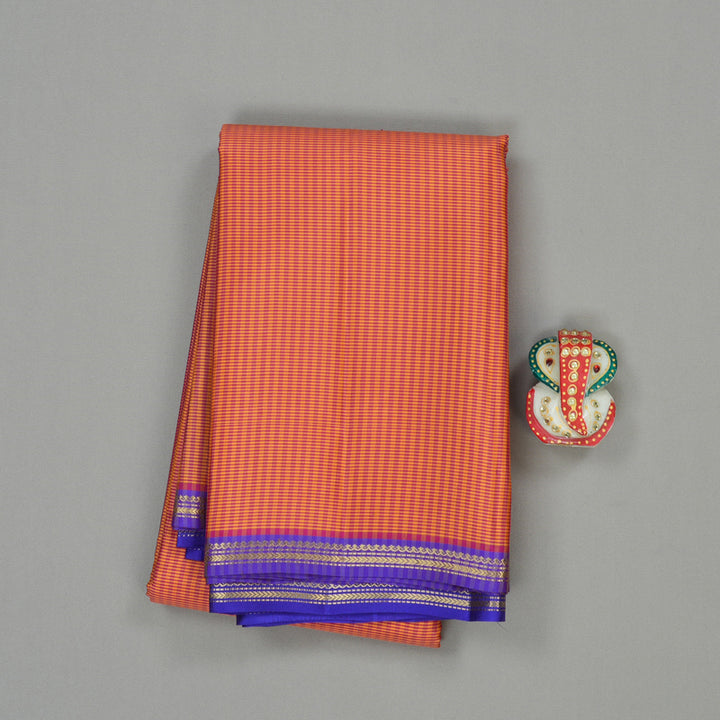 Hayagrivas Handloom Pure Kanjivaram Silk Saree in Rich Pink with Yellow Muted Checks KBE267E5-4