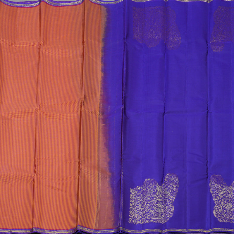 Hayagrivas Handloom Pure Kanjivaram Silk Saree in Rich Pink with Yellow Muted Checks KBE267E5-4