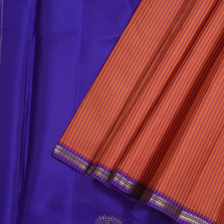 Hayagrivas Handloom Pure Kanjivaram Silk Saree in Rich Pink with Yellow Muted Checks KBE267E5-4