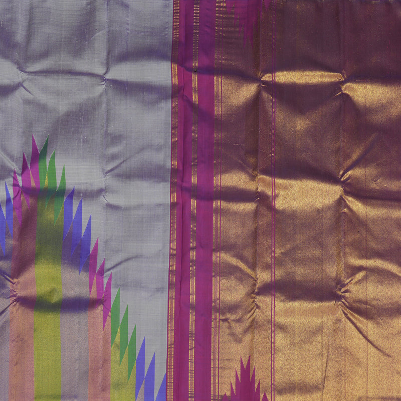 Hayagrivas Bluish Grey Handloom Kanjivaram Silk Saree with Multi Colour Border KBE270E4-1