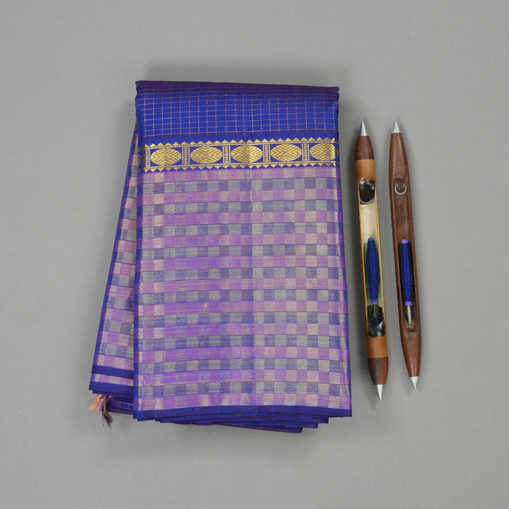 Hayagrivas Blue Handloom Kanjivaram Silk Saree with Purple With Blue Border KBE272E1-2